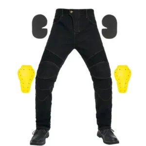 pantalones vaqueros de motocicleta negro